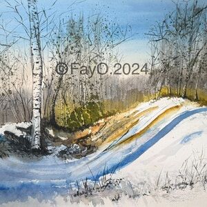 Original Signed Winter Landscape Watercolor Painting